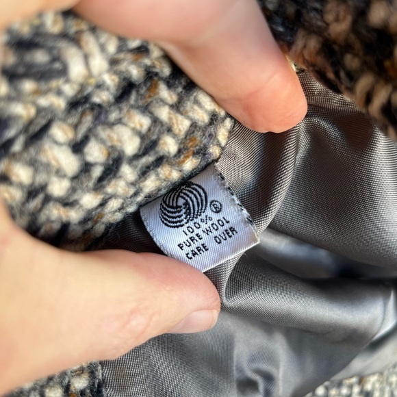 Vintage 100% Wool Coat Houndstooth Grey and Tan KAREN brand - Picture 4 of 10